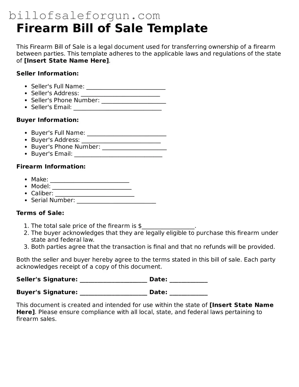 Firearm Bill of Sale Template